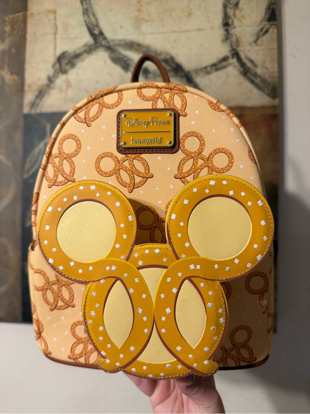 Loungefly Peach and Yellow Mickey Pretzel Mini Backpack